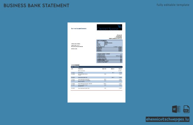 Beispiel eines Kontoauszugs der Credit Suisse Bank (Word- und PDF-Datei)